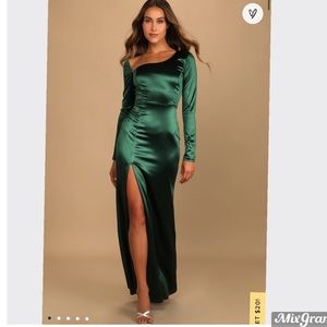 Emerald Green satin long sleeve maxi dress
